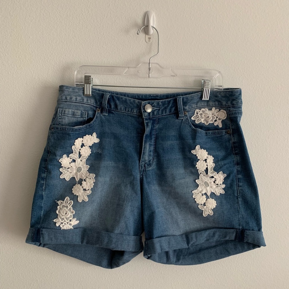Lane Bryant Mid-Rise Jean Shorts Lace Detail